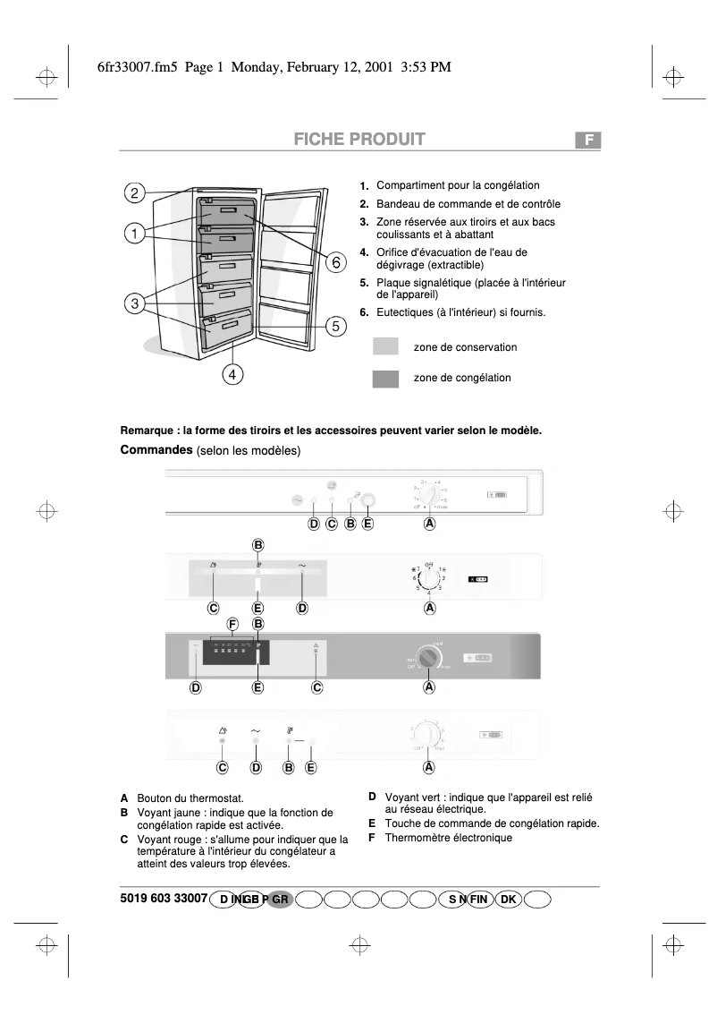 Page 1 de la notice Manuel utilisateur Whirlpool AFG 3160
