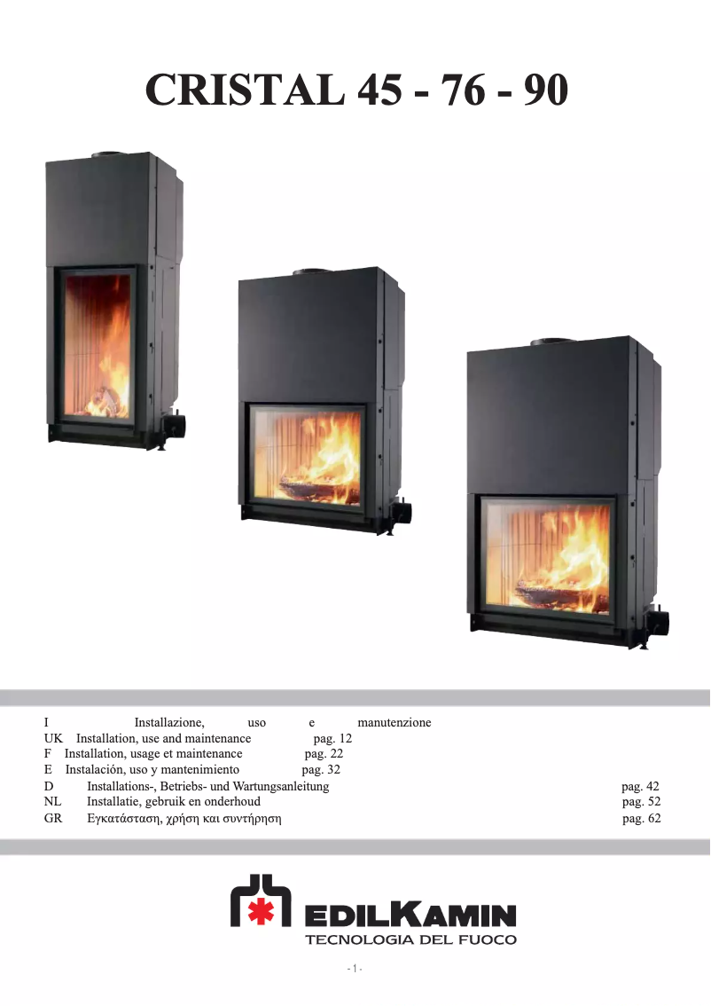 Page 1 de la notice Manuel utilisateur Edilkamin CRISTAL