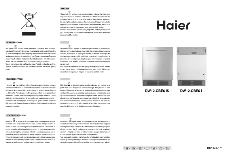 Page n°1 - Manuel utilisateur Haier DW12-CBE6 IS