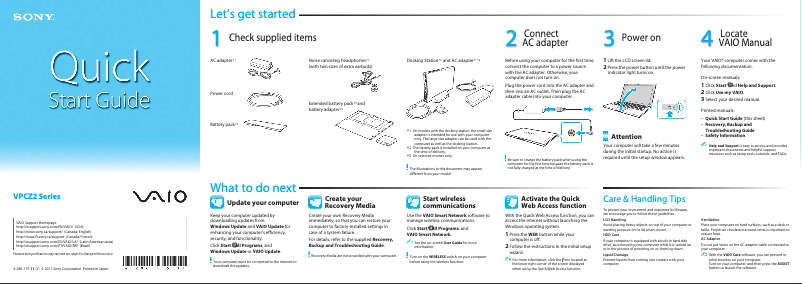 Page n°1 - Guide d'installation Sony Vaio VPCZ2190X