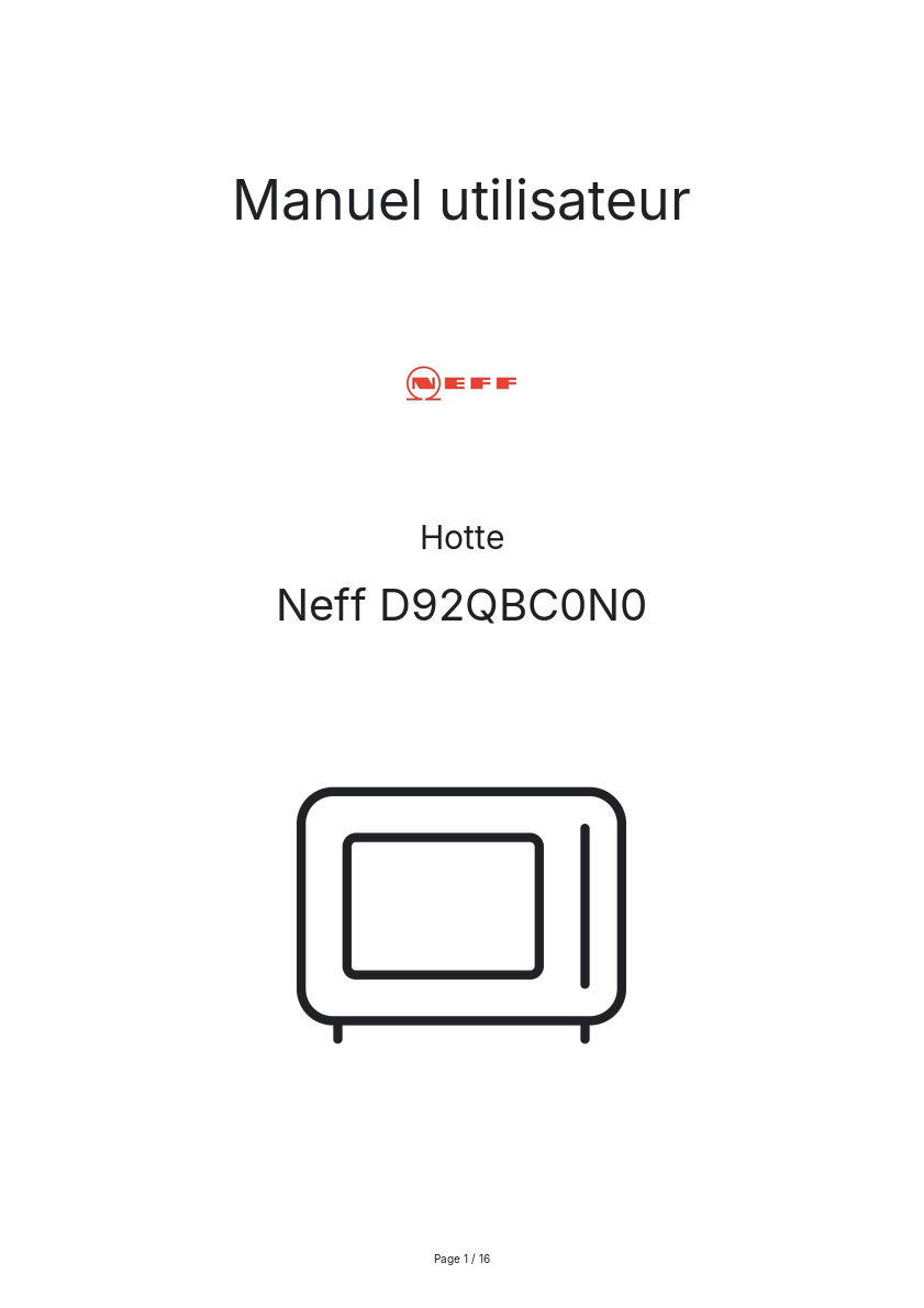 Image de la première page du manuel de l'appareil D92QBC0N0