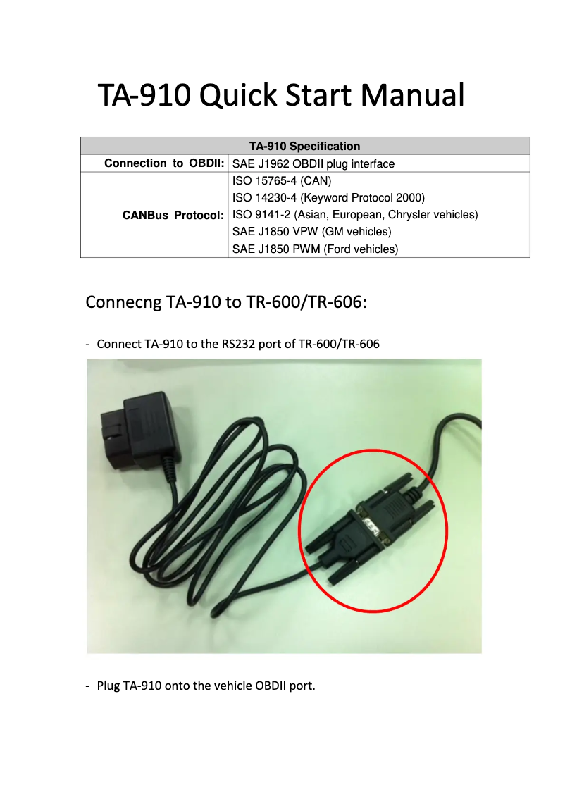 Page n°1 - Manuel utilisateur GlobalSat TA-910
