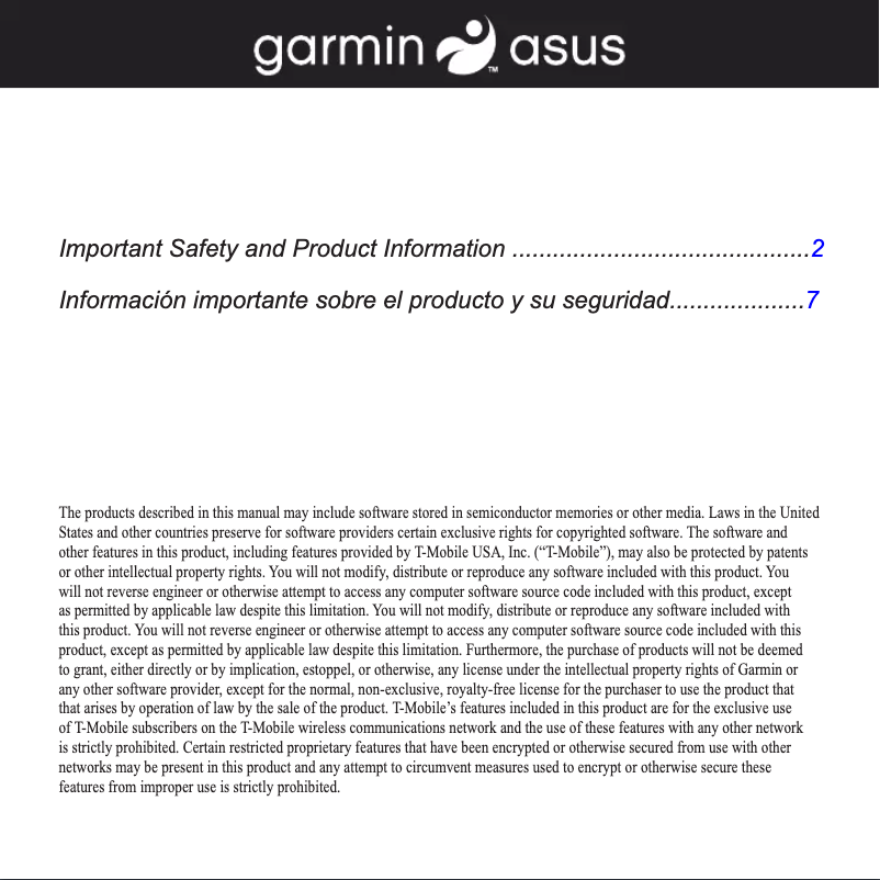 Page 1 de la notice Instructions de sécurité Garmin Fone
