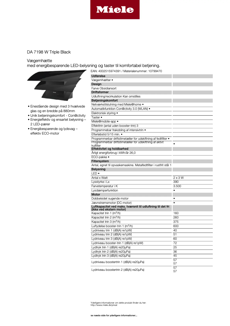Page 1 de la notice Fiche technique Miele DA 7198 W Triple Black