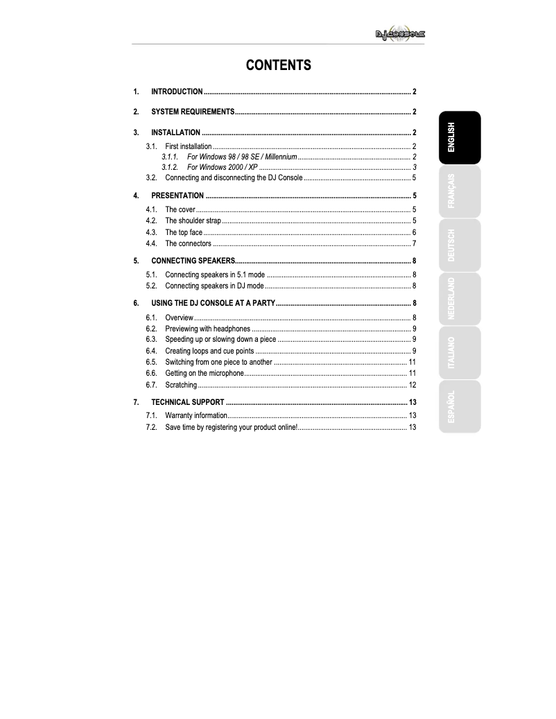 Page n°1 - Manuel utilisateur Hercules DJ Console