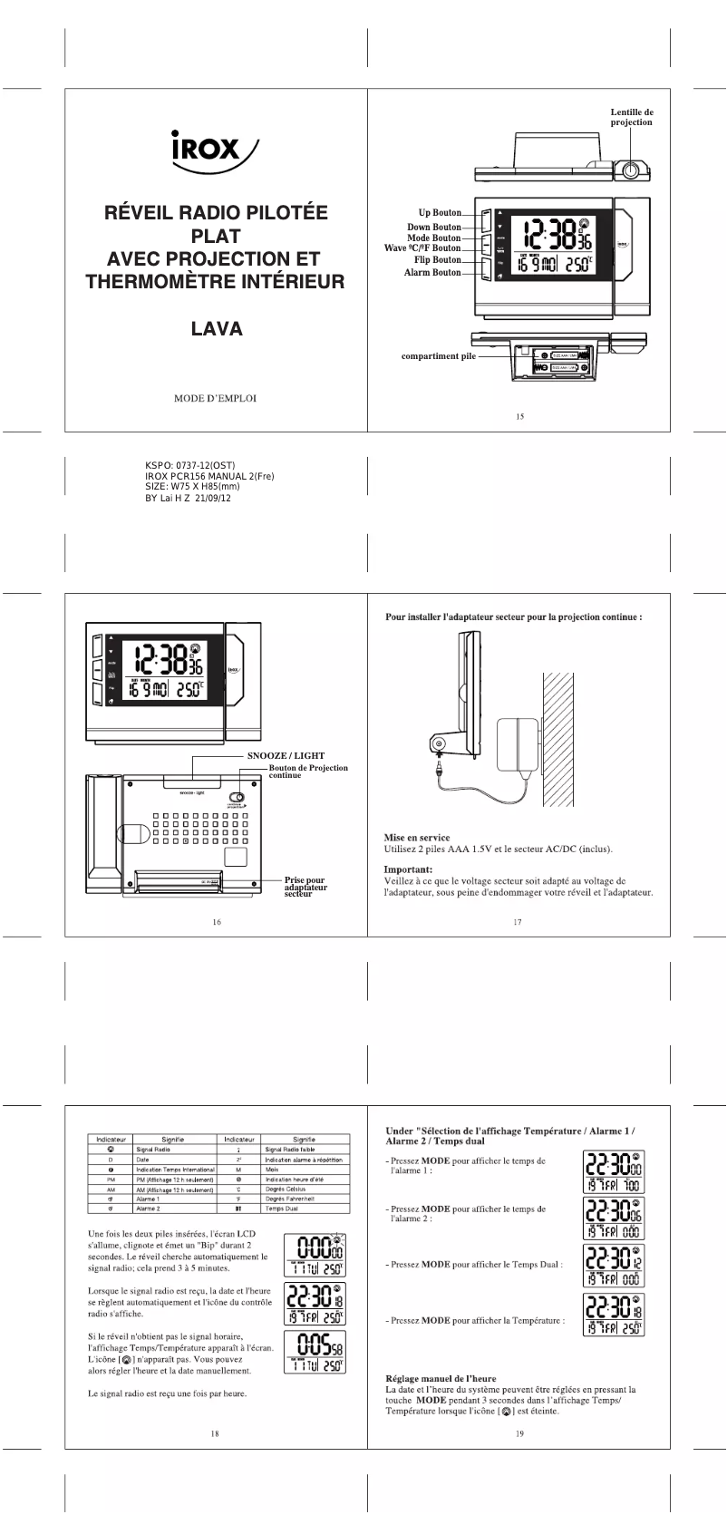 Page 1 de la notice Manuel utilisateur Irox LAVA