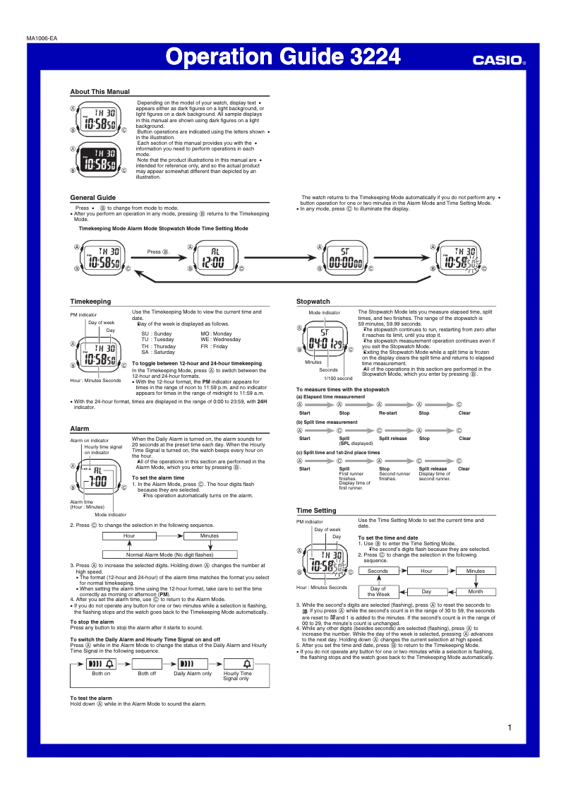 Page 1 de la notice Manuel utilisateur Casio Collection W-218H-1AVEF
