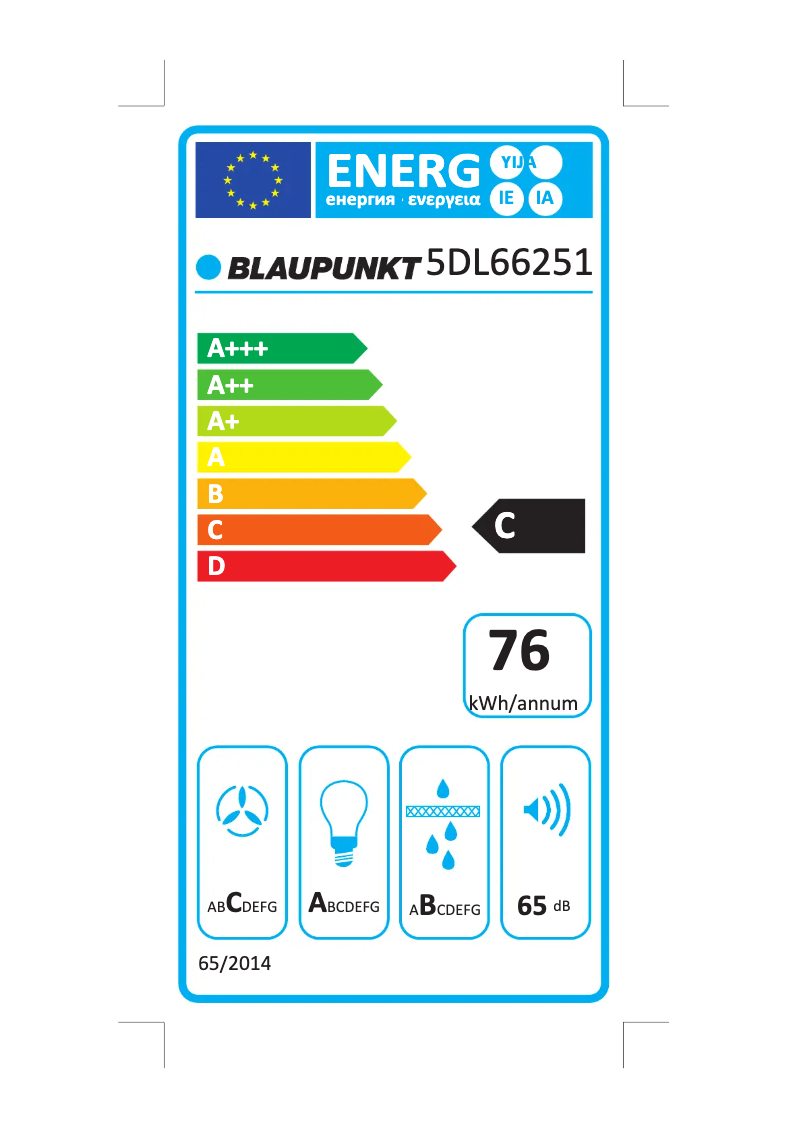 Página 1 del manual Etiqueta energética Blaupunkt 5DL66251