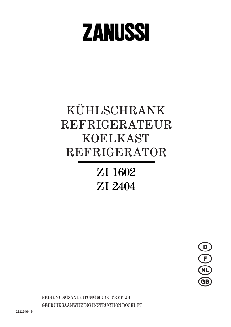 Page n°1 - Manuel utilisateur Zanussi ZI 2404