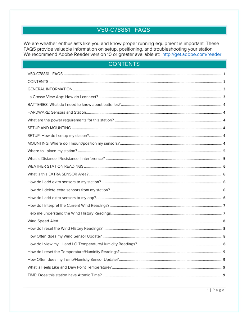 Page n°1 - FAQ La Crosse Technology V50