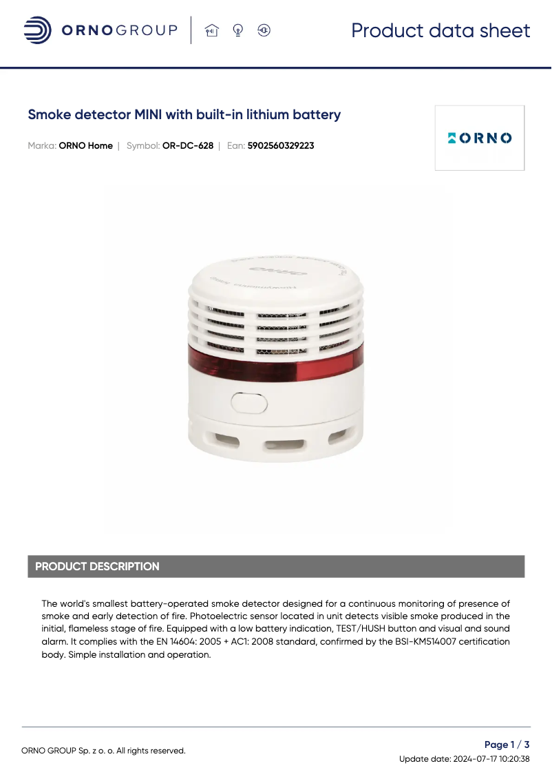 Page 1 de la notice Fiche technique ORNO OR-DC-628