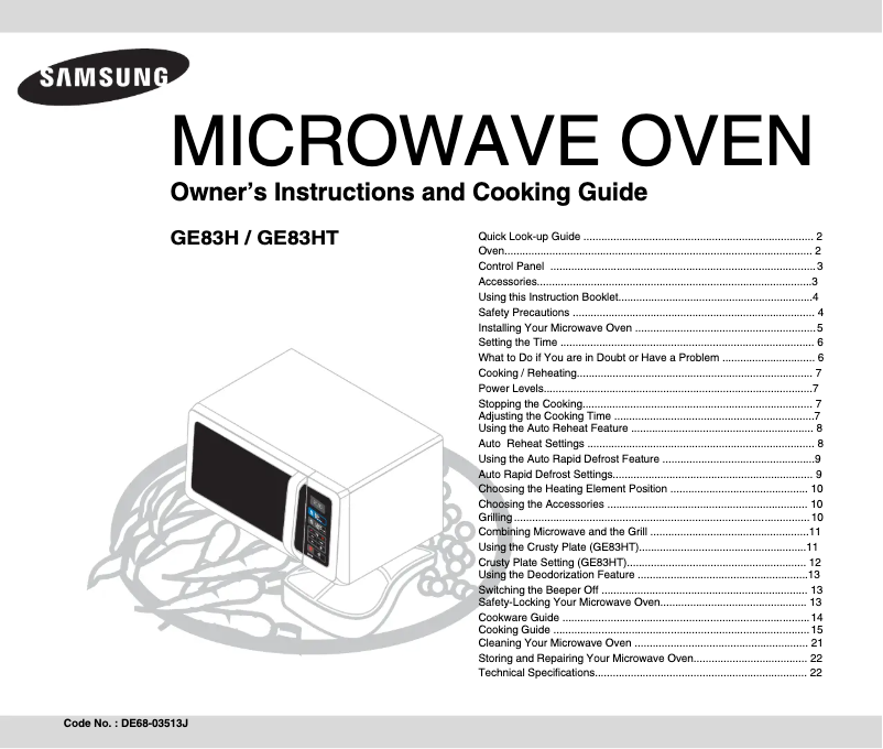 Page 1 de la notice Manuel utilisateur Samsung GE83HT