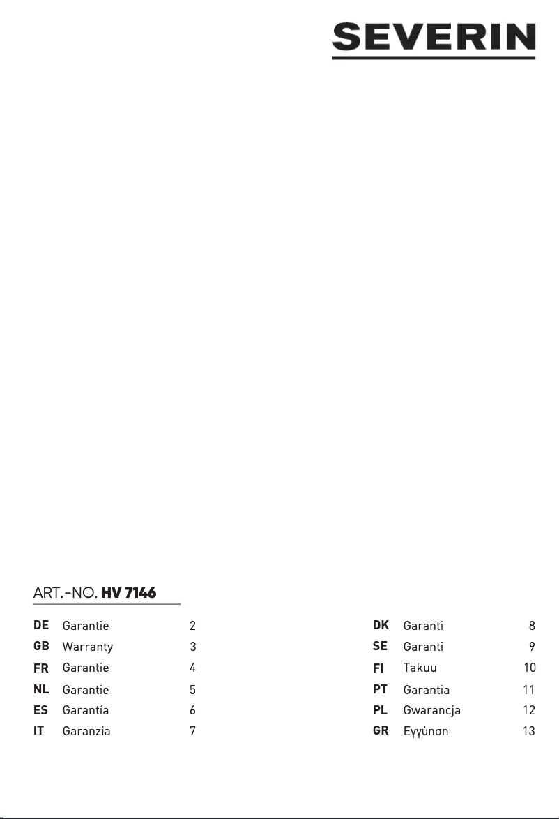 Page n°1 - Informations de garantie Severin HV 7146