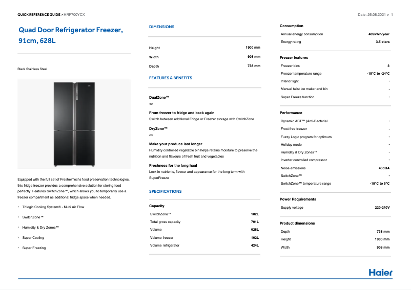 Image de la première page du manuel de l'appareil HRF700YCX