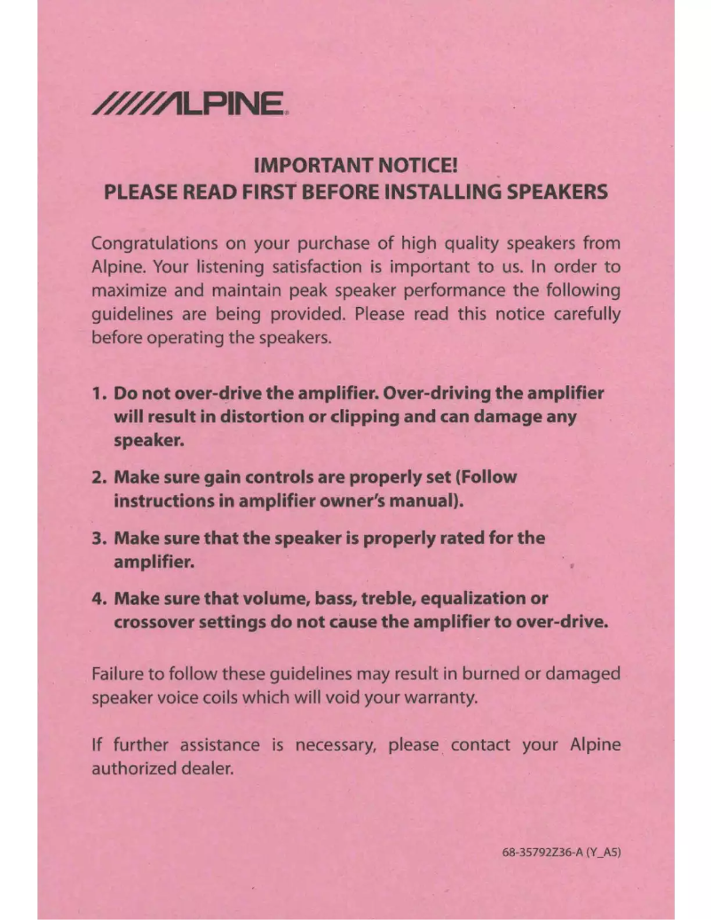 Page 1 de la notice Manuel utilisateur Alpine R-S65.2