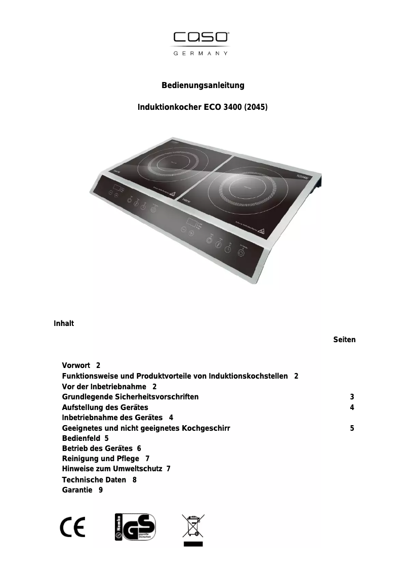 Page 1 de la notice Manuel utilisateur Caso ECO 3400