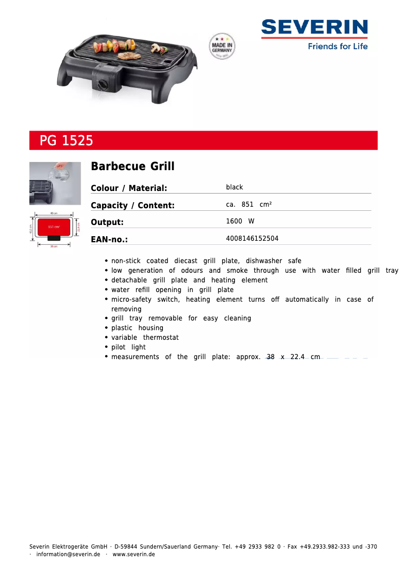 Page n°1 - Fiche technique Severin PG 1525