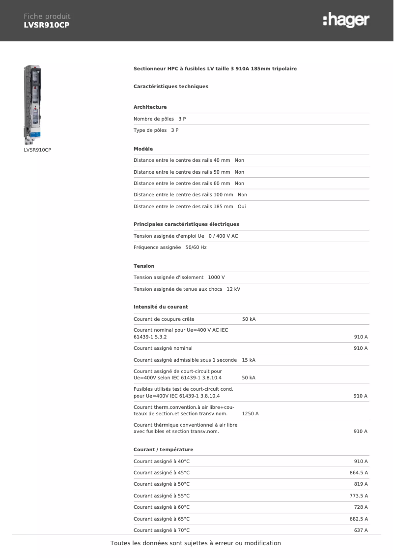 Page 1 de la notice Manuel utilisateur Hager LVSR910CP