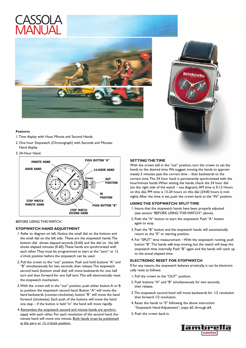Page 1 de la notice Manuel utilisateur Lambretta Cassola Chrono