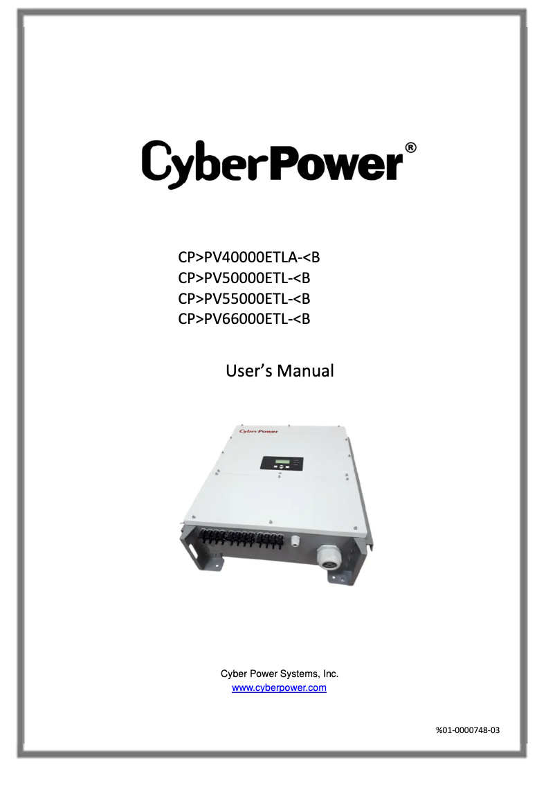 Page 1 de la notice Manuel utilisateur CyberPower CPSPV55000ETL-WB