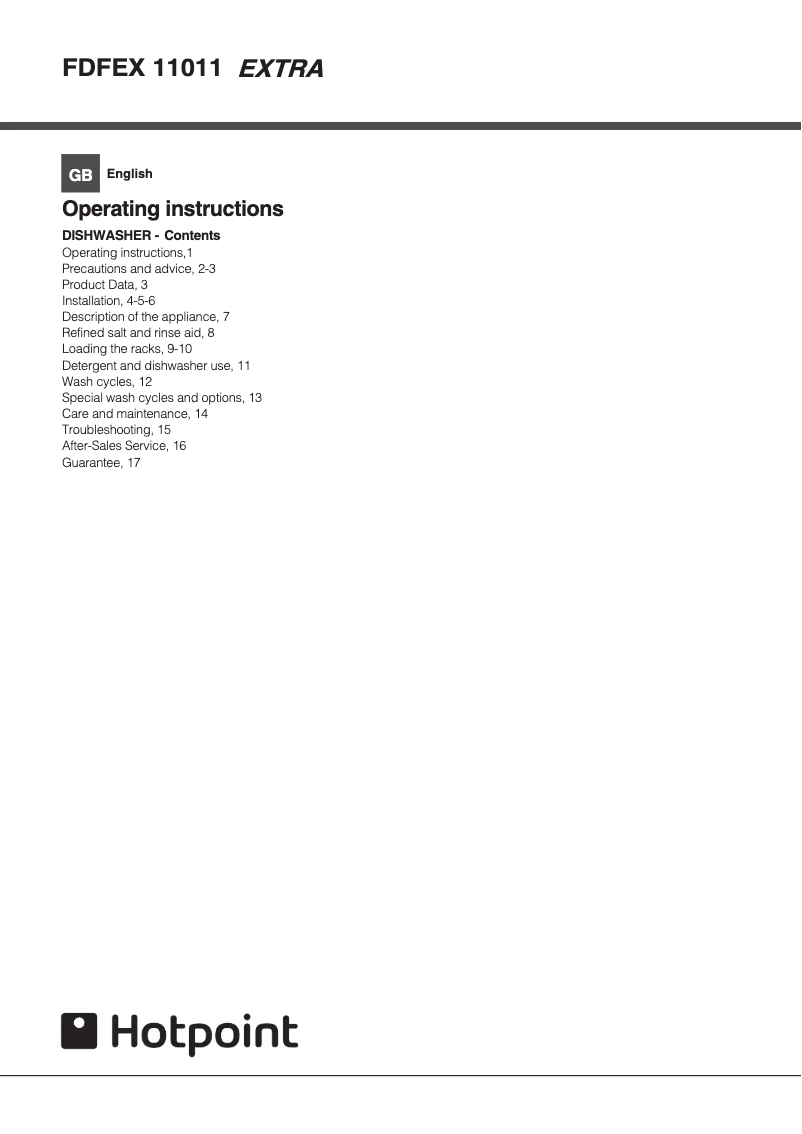 Page 1 de la notice Manuel utilisateur Hotpoint FDFEX 11011 G Extra