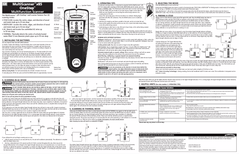 Page 1 de la notice Manuel utilisateur Zircon MultiScanner x85 OneStep