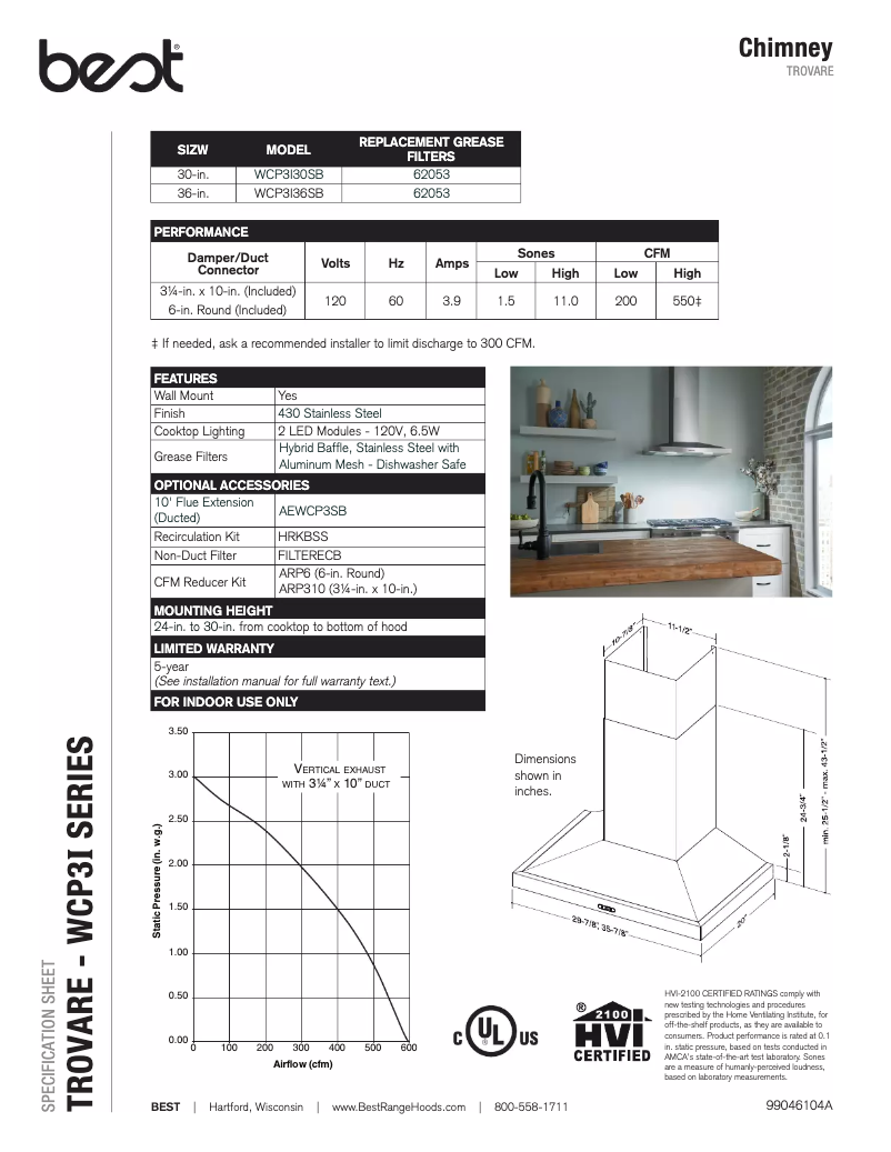 Page n°1 - Fiche technique Best Trovare WCP3I36SB