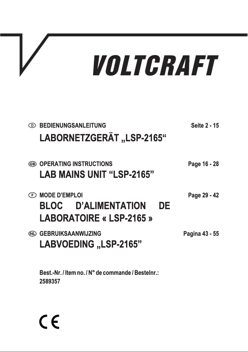 Page 1 de la notice Manuel utilisateur Voltcraft LSP-2165