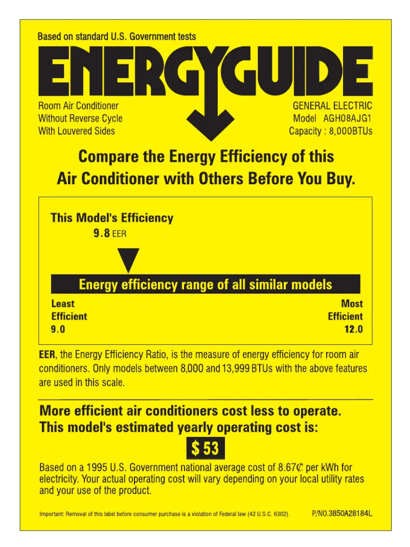 Page n°1 - Label énergétique GE AGH08AJ