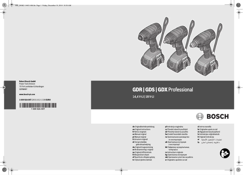 Page 1 de la notice Manuel utilisateur Bosch GDS 18 V-LI Professional