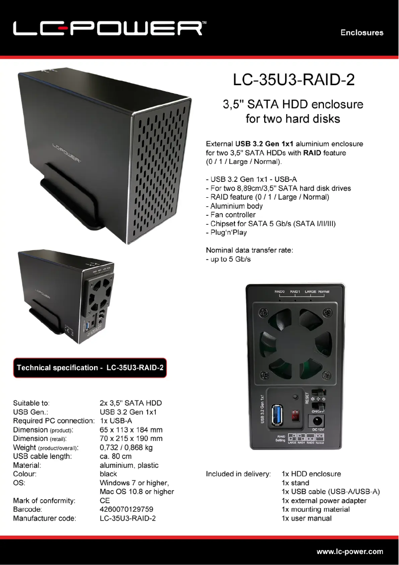 Page n°1 - Fiche technique LC-Power LC-35U3-RAID-2