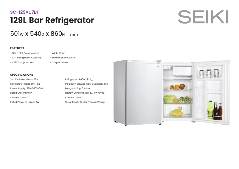 Page n°1 - Fiche technique Seiki SC-129AU7BF