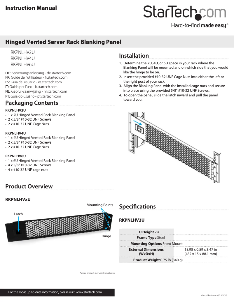 Page 1 de la notice Manuel utilisateur StarTech.com RKPNLHV4U