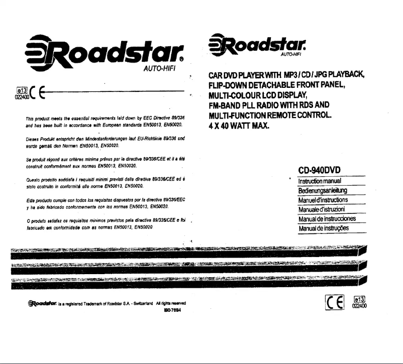 Page 1 de la notice Manuel utilisateur Roadstar CD-940