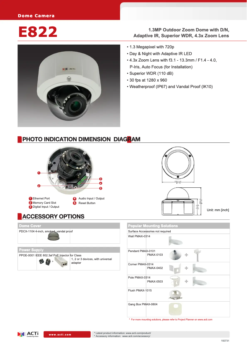 Page 1 de la notice Fiche technique ACTi E822