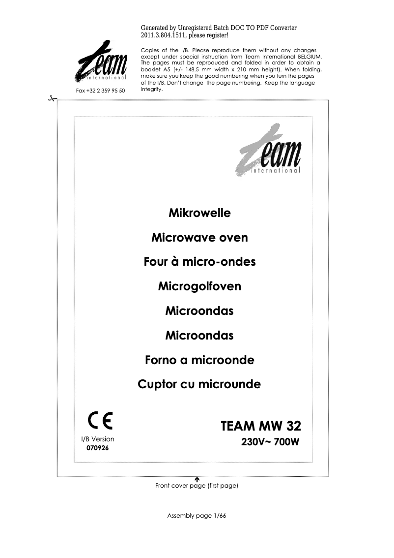 Page 1 de la notice Manuel utilisateur Team MW 32