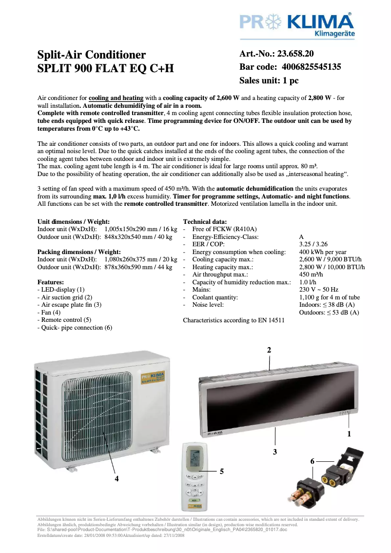 Página 1 del manual Manual de usuario Proklima Split 900 Flat EQ C+H