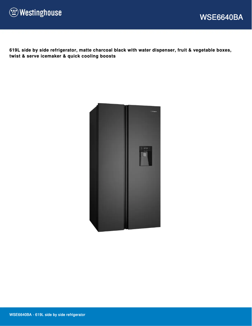 Page 1 de la notice Fiche technique Westinghouse WSE6640BA