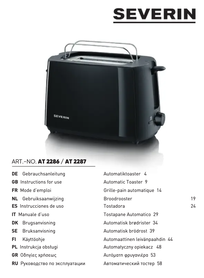 Page n°1 - Manuel utilisateur Severin AT 2287