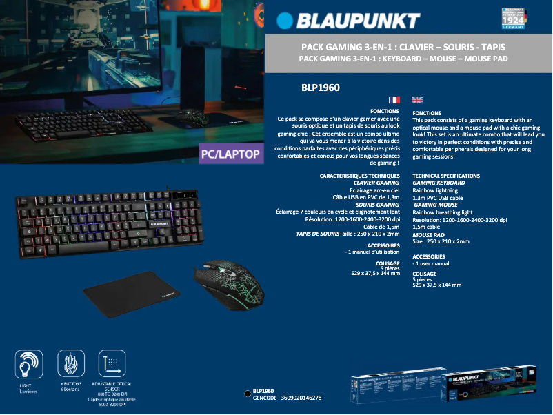 Page 1 de la notice Fiche technique Blaupunkt BLP1960