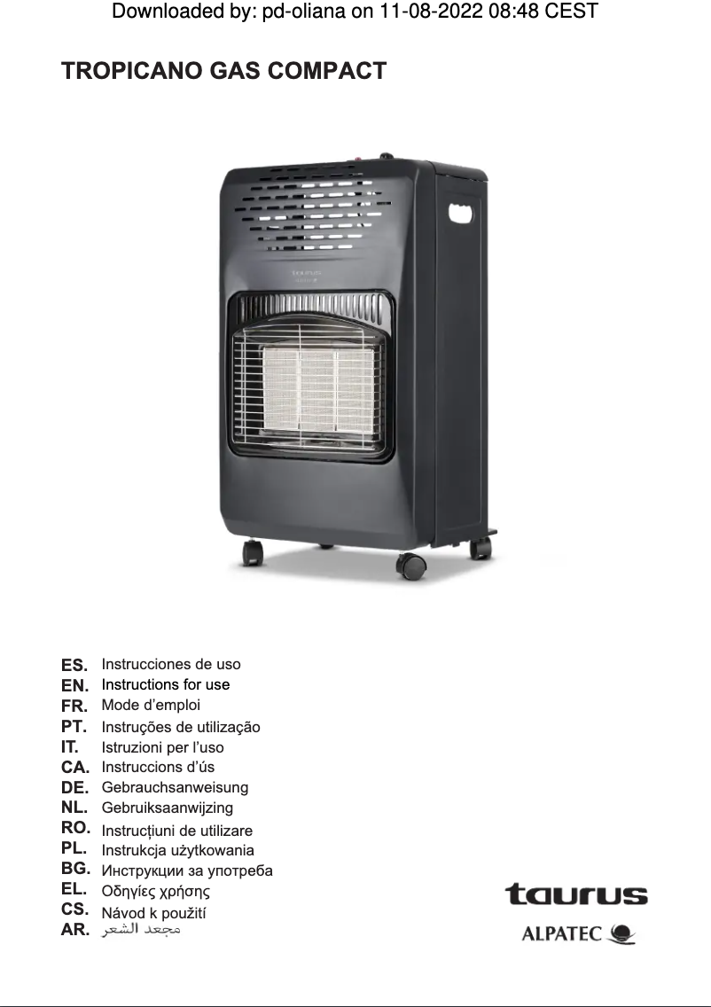 Page n°1 - Manuel utilisateur Taurus Tropicano Gas Compact