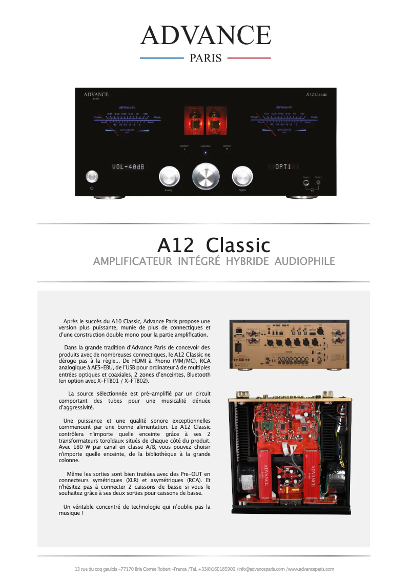 Página 1 del manual Ficha técnica Advance A12 Classic