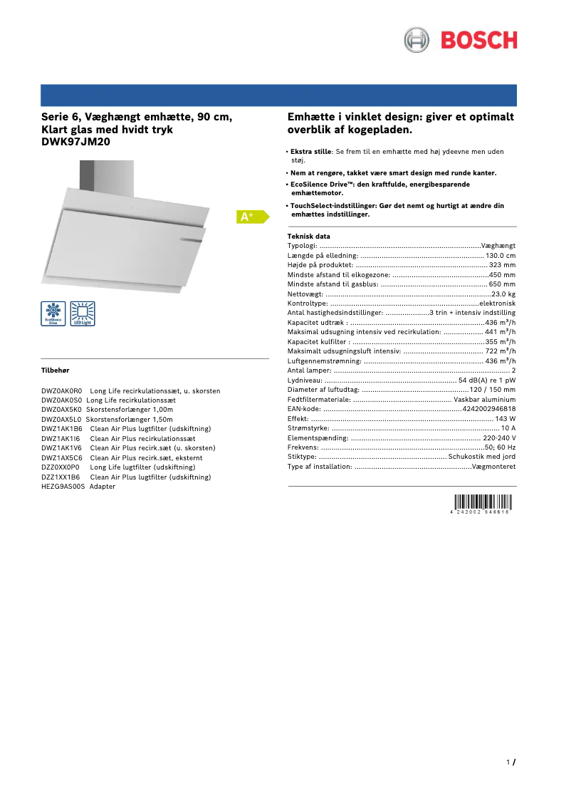 Page 1 de la notice Brochure Bosch DWK97JM20
