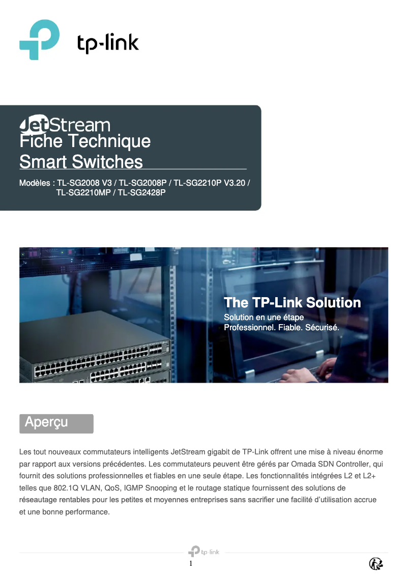 Page 1 de la notice Guide d'installation TP-Link TL-SG2210P