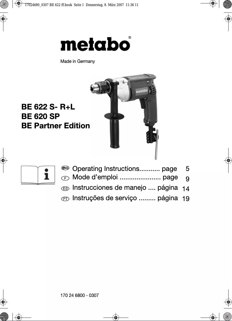Página 1 del manual Manual de usuario Metabo BE 622 S R+L