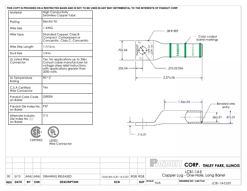 Page n°1 - Manuel utilisateur Panduit LCB1-14-E