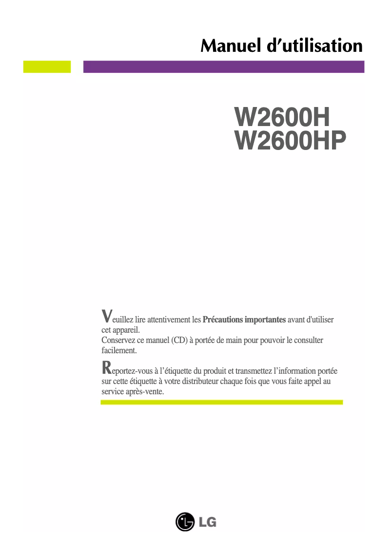 Image de la première page du manuel de l'appareil W2600HP-BF