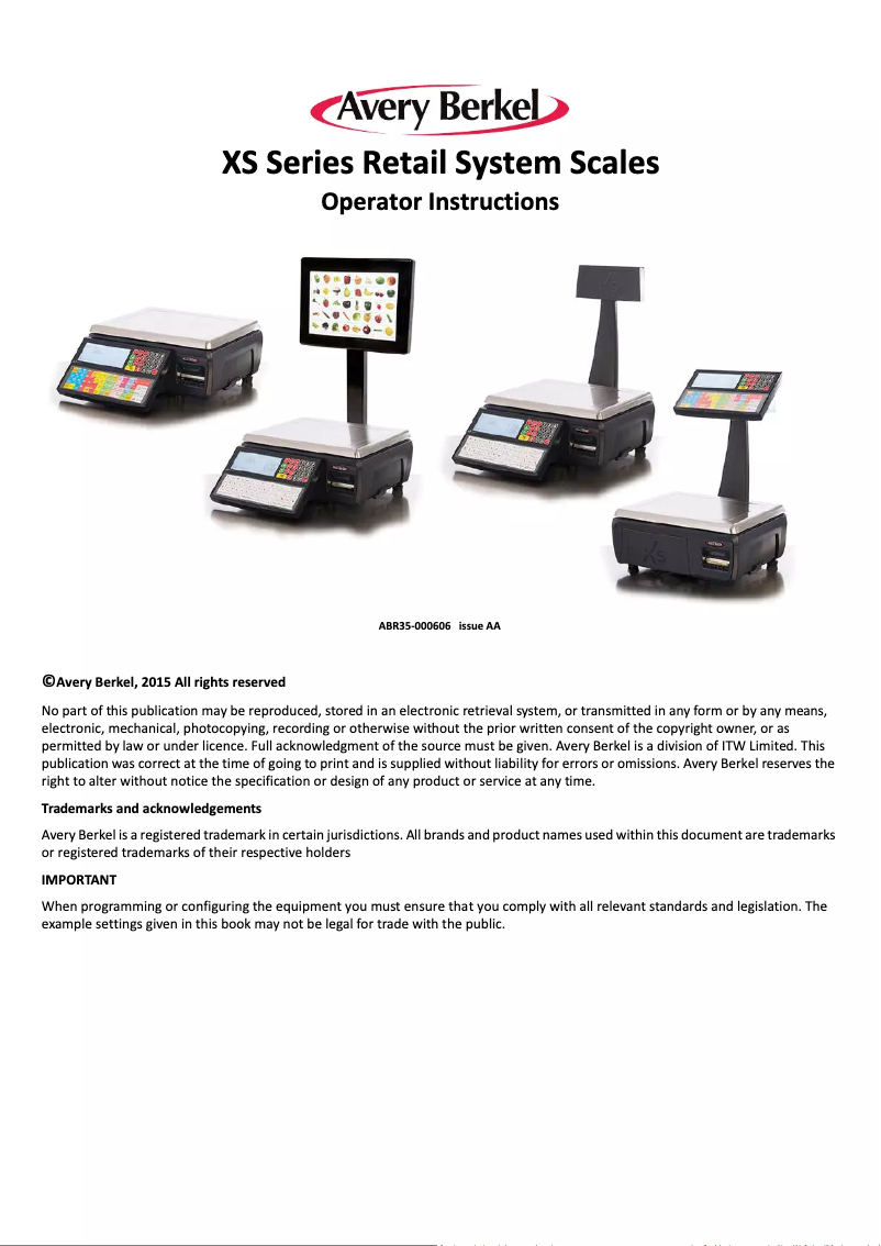 Page n°1 - Manuel utilisateur Avery Berkel XS200