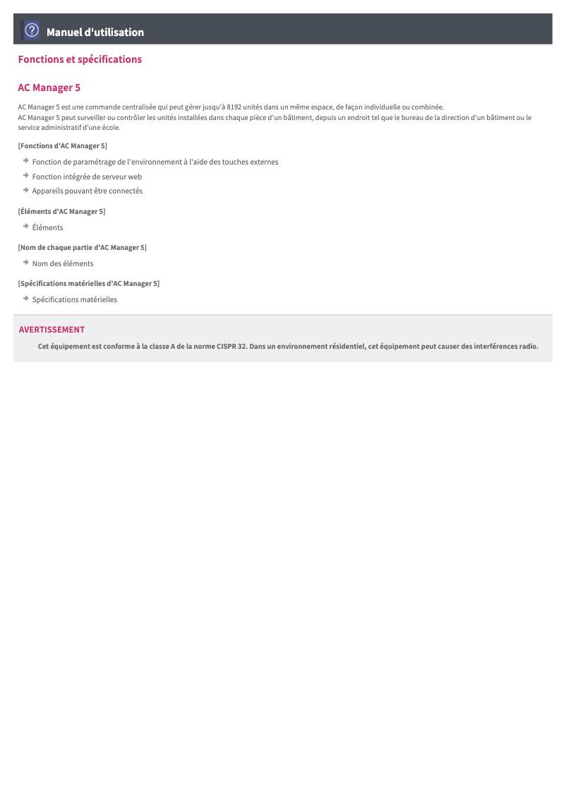 Page 1 de la notice Manuel utilisateur LG PACM5A000