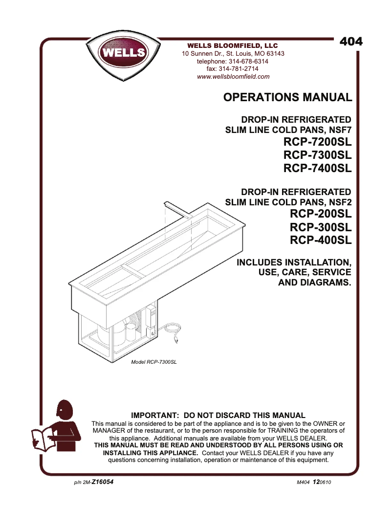 Page n°1 - Manuel utilisateur Wells RCP300SL